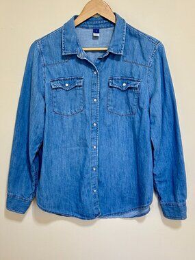 Old Navy Snap Down Denim Shirt Blue Size L